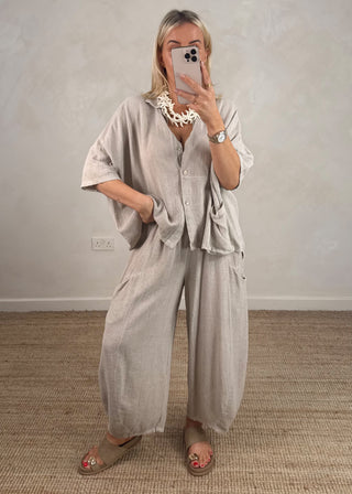 Junie barrel leg linen trouser - Bone-The Style Attic