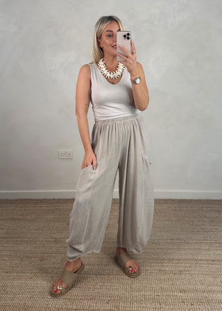 Junie barrel leg linen trouser - Bone-The Style Attic