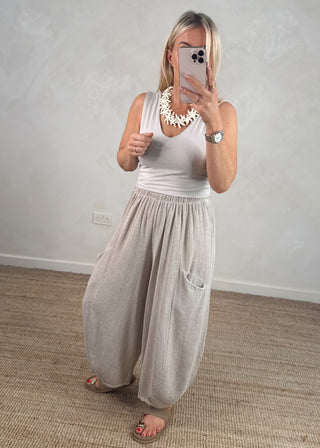 Junie barrel leg linen trouser - Bone-The Style Attic