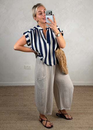Junie barrel leg linen trouser - Bone-The Style Attic