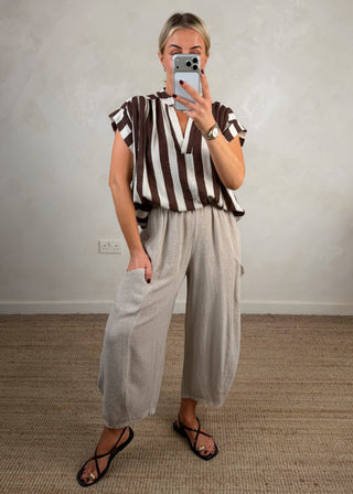 Junie barrel leg linen trouser - Bone-The Style Attic
