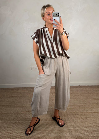 Junie barrel leg linen trouser - Bone-The Style Attic