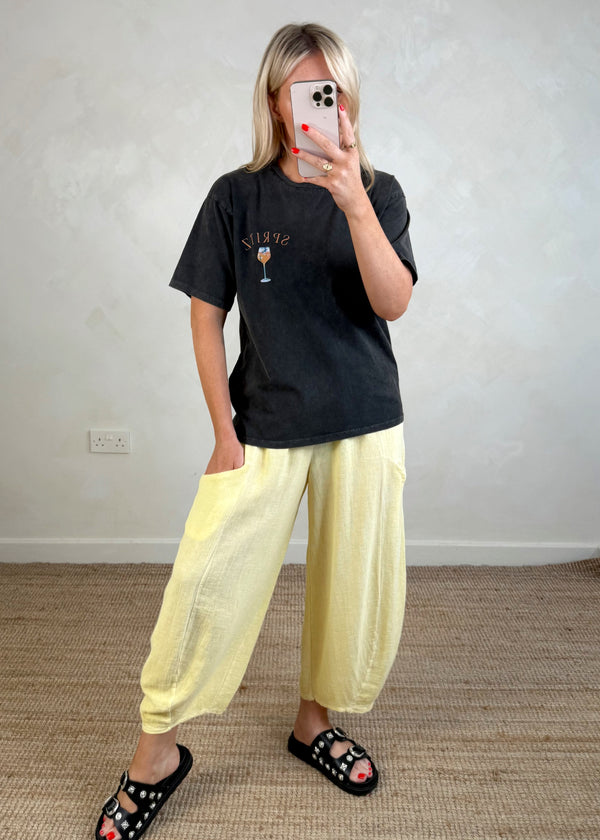Junie barrel leg linen trouser - lemon-The Style Attic