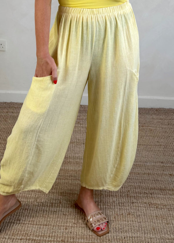 Junie barrel leg linen trouser - lemon-The Style Attic