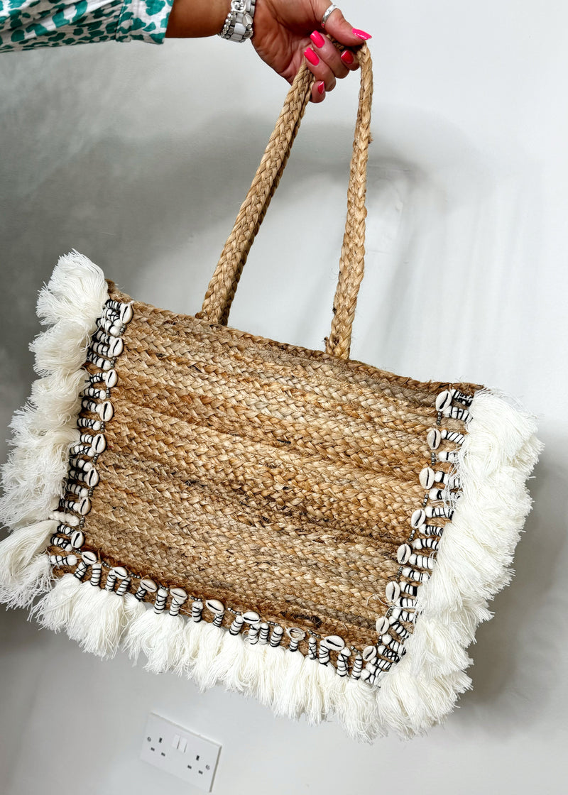 Jute cowrie shell tote-The Style Attic