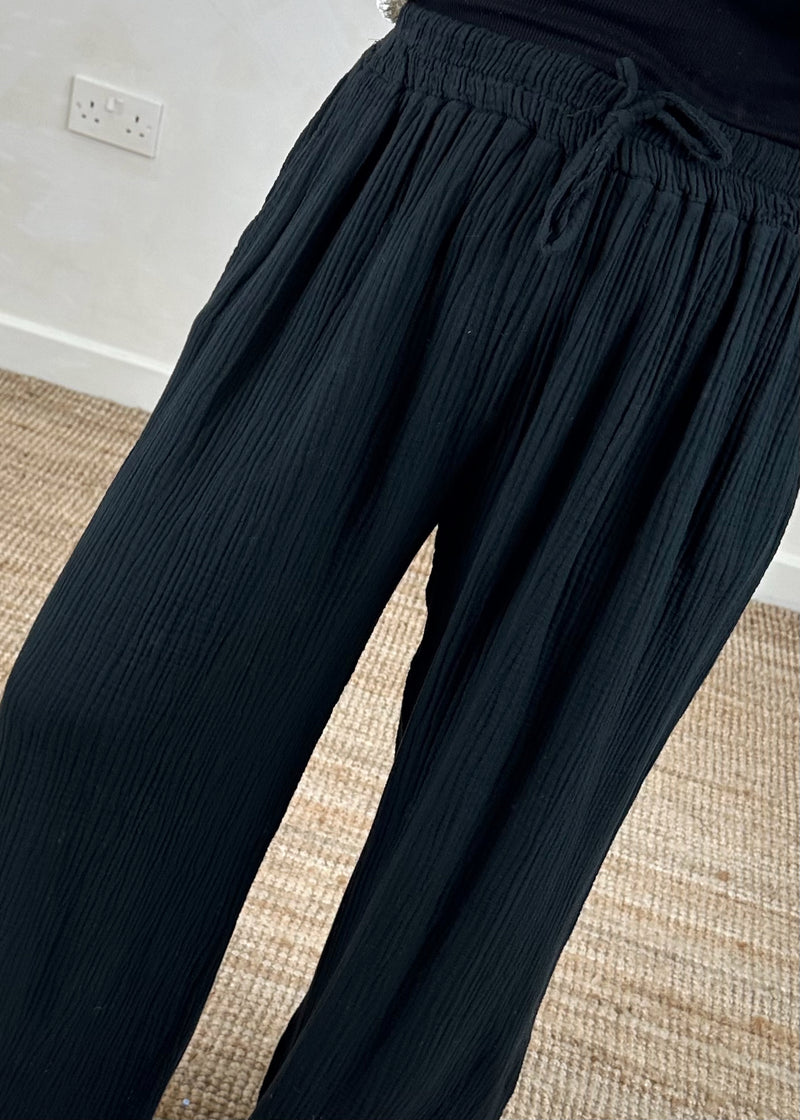Kai cheesecloth palazzo - black-The Style Attic