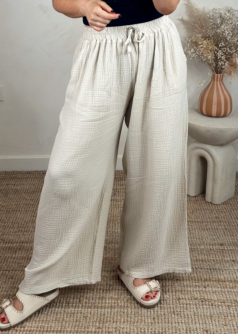 Kai cheesecloth palazzo - stone-The Style Attic