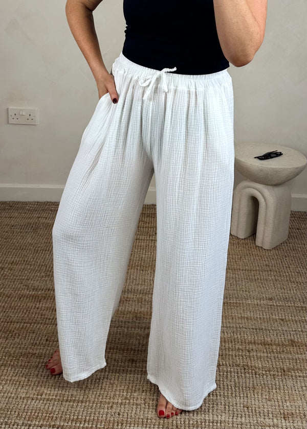 Kai cheesecloth palazzo - white-The Style Attic