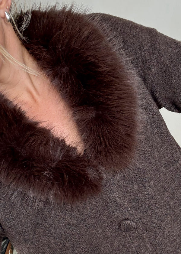 Katya fur collar knit - chocolate-The Style Attic