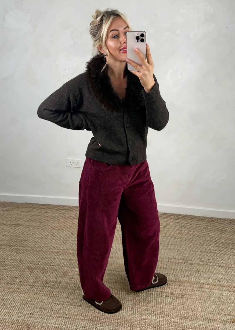 Katya fur collar knit - chocolate-The Style Attic