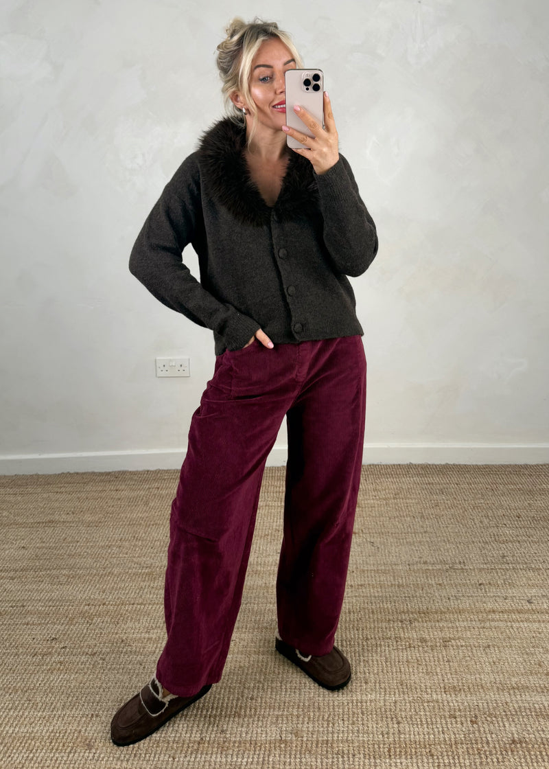 Katya fur collar knit - chocolate-The Style Attic