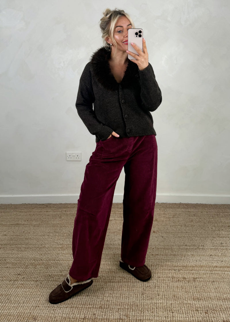 Katya fur collar knit - chocolate-The Style Attic