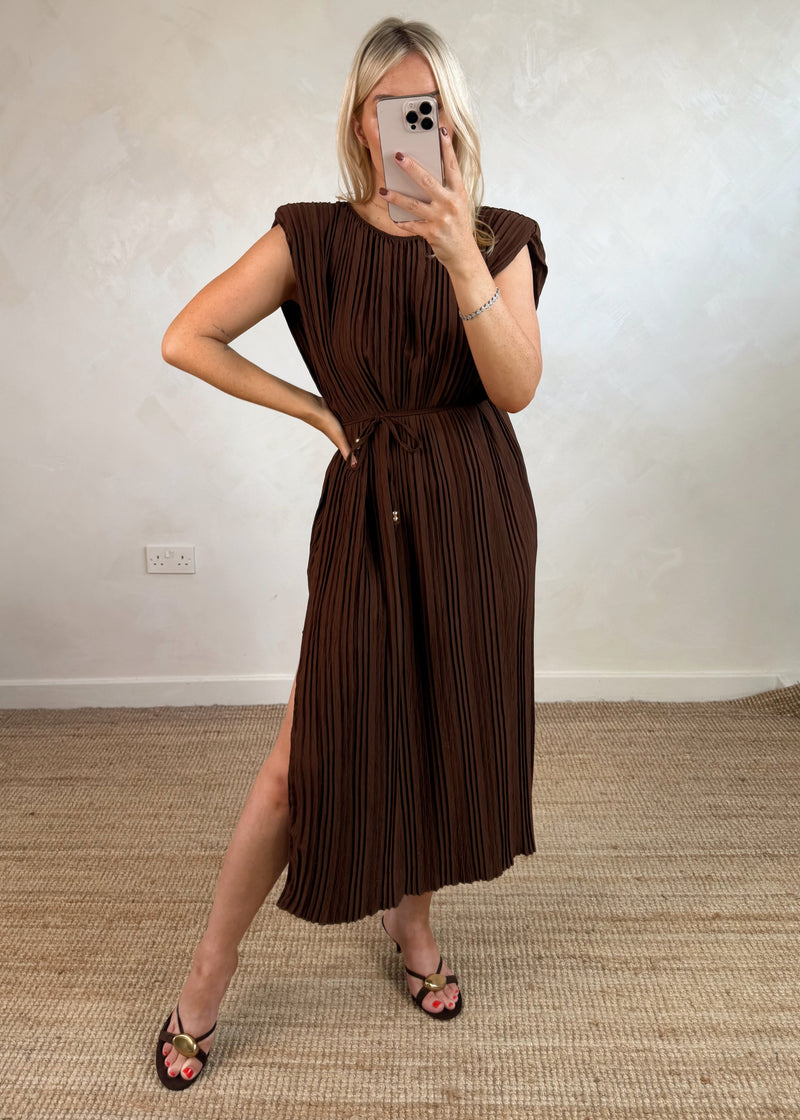 Kayla pleated maxi - brown-The Style Attic