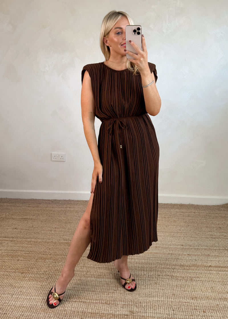 Kayla pleated maxi - brown-The Style Attic