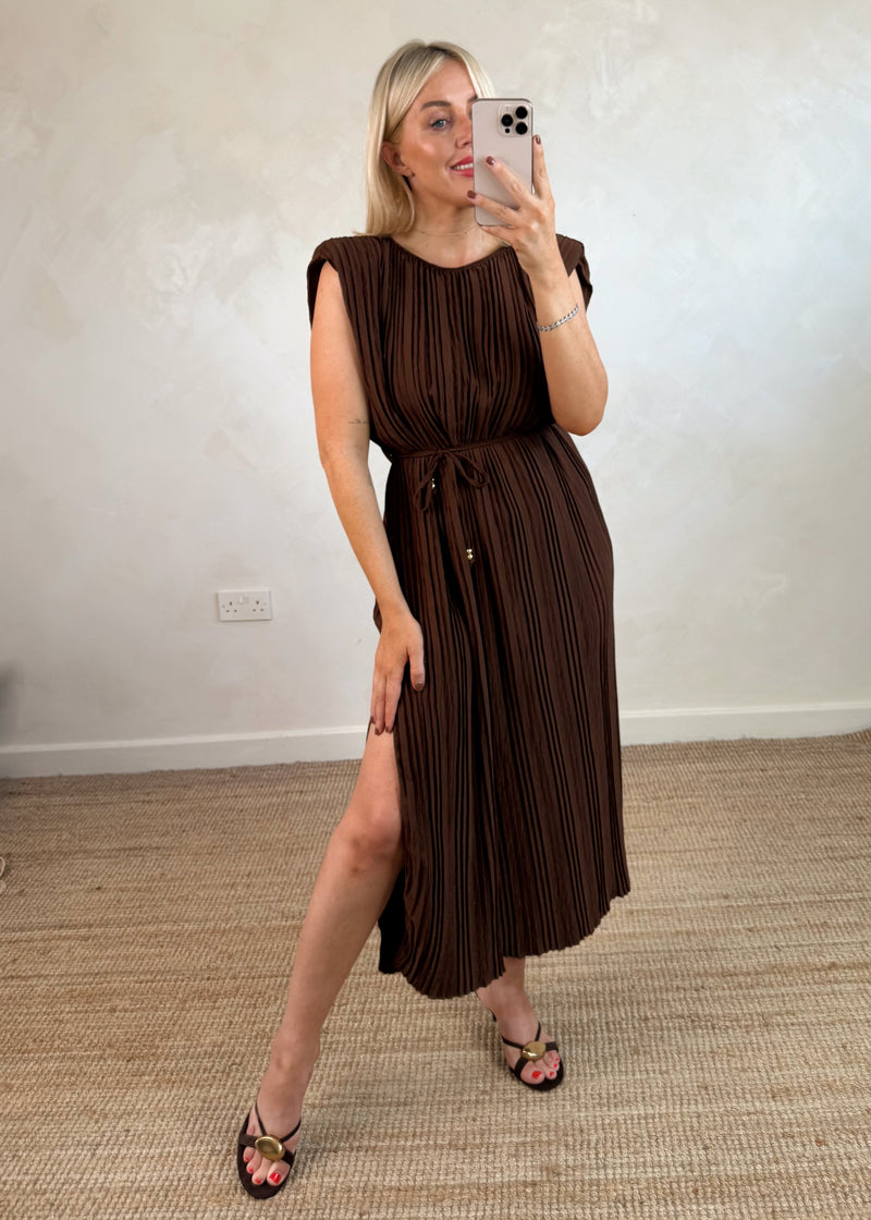 Kayla pleated maxi - brown-The Style Attic