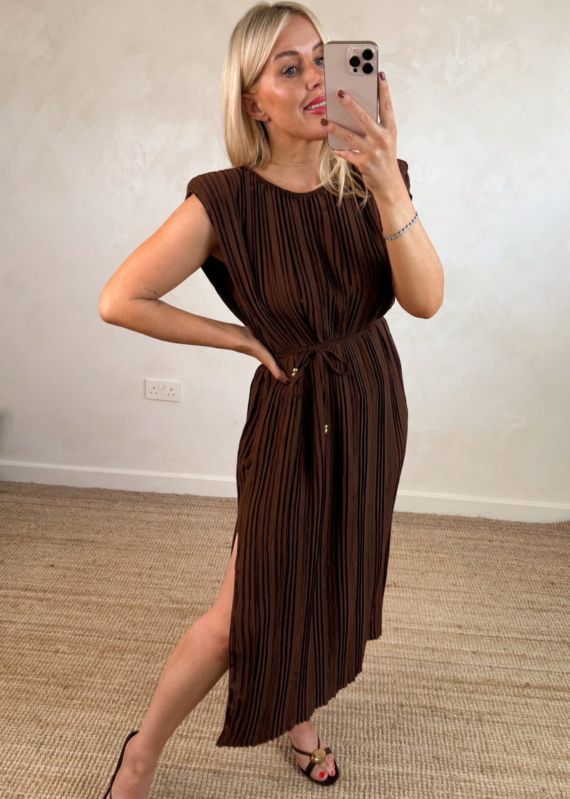 Kayla pleated maxi - brown-The Style Attic
