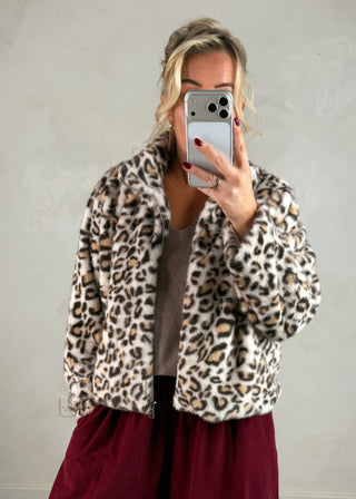 Kelsey Faux fur jacket - Beige animal-The Style Attic