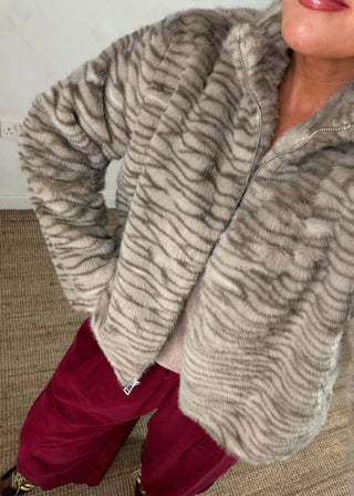 Kelsey Faux fur jacket - Grey tonal zebra-The Style Attic