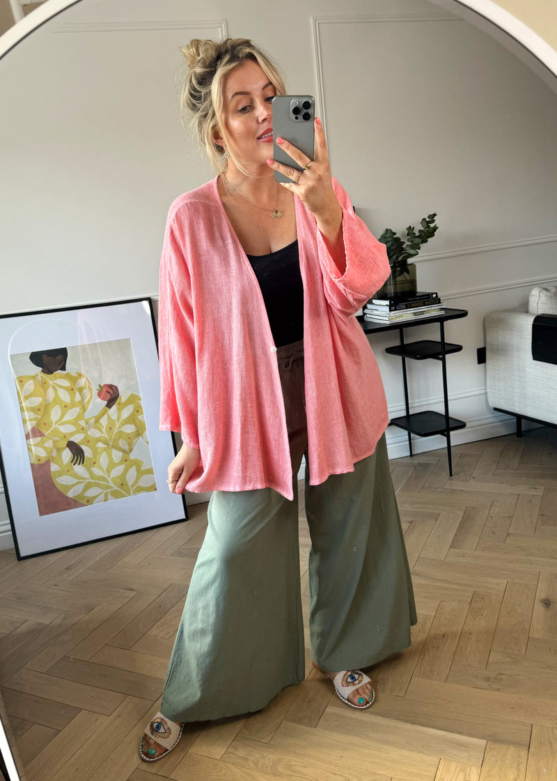 Kerry linen blend kimono - peach-The Style Attic