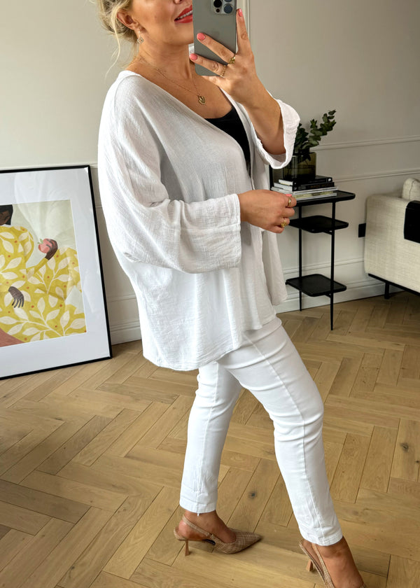 Kerry linen blend kimono - white-The Style Attic