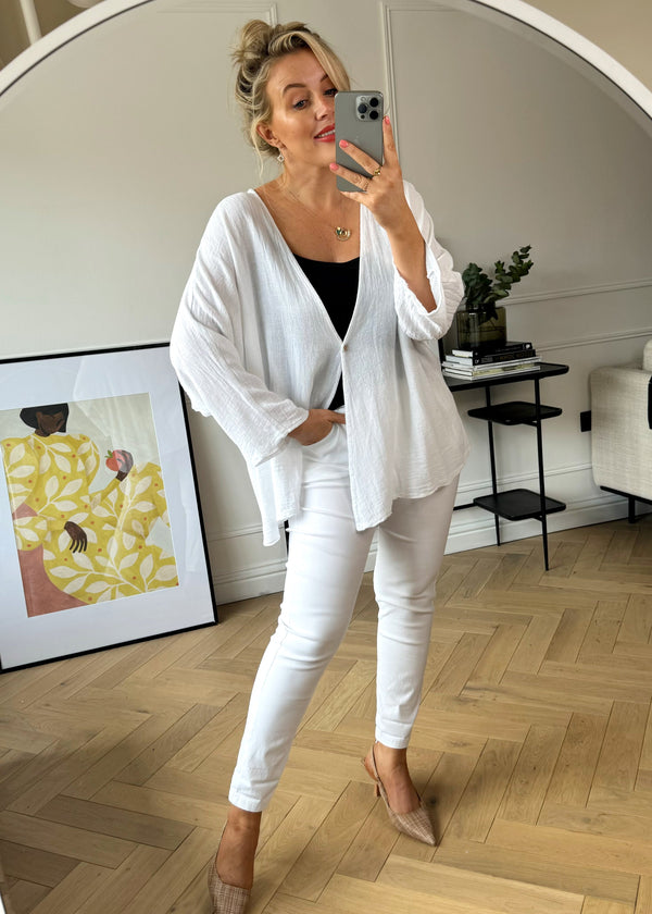 Kerry linen blend kimono - white-The Style Attic