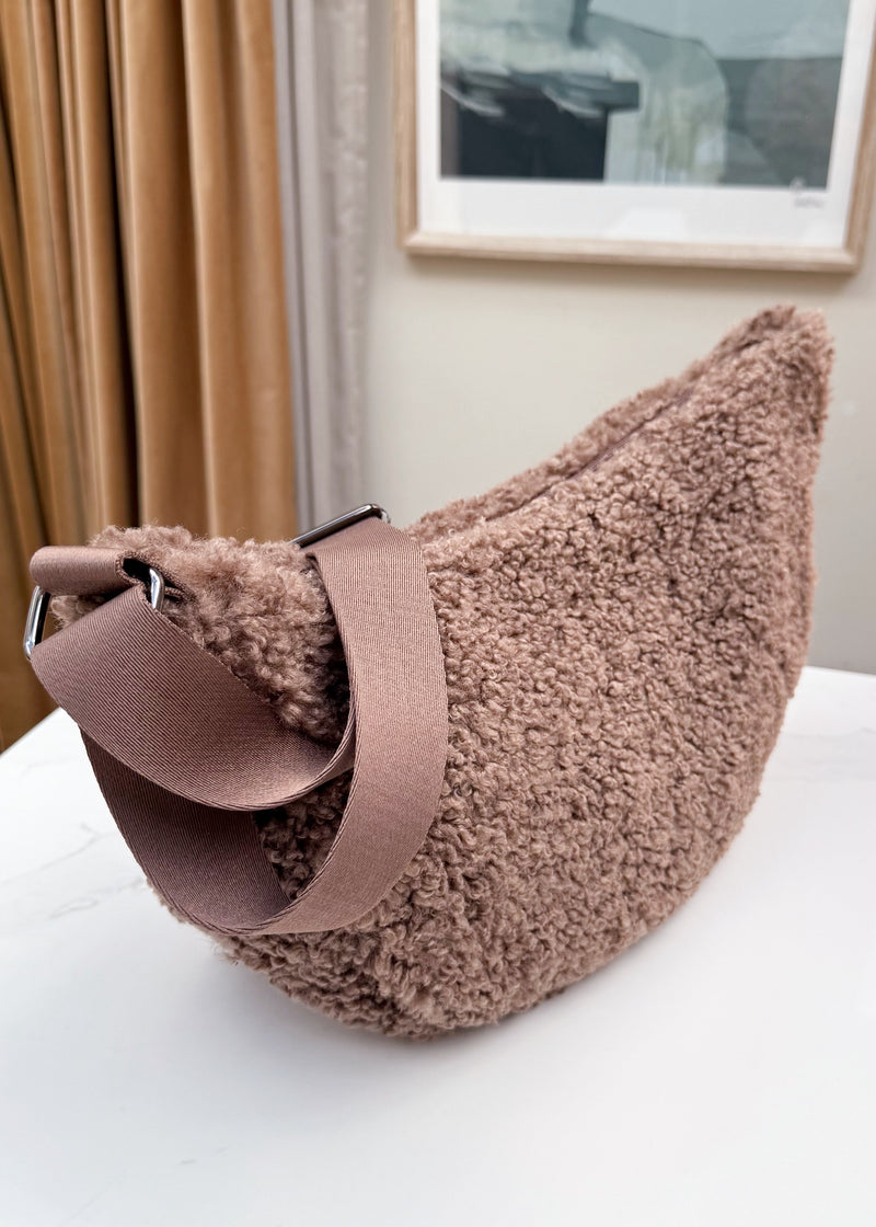Khan boucle sling bag - chocolate-The Style Attic