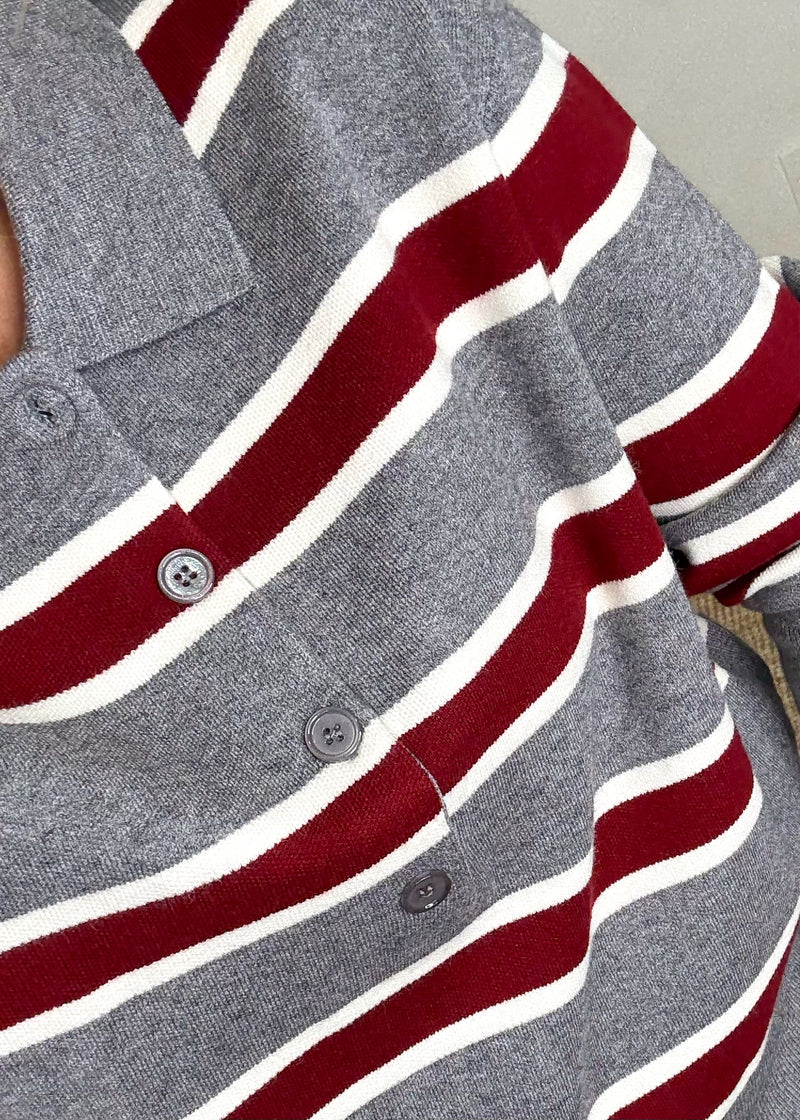 Kingston rugby knit - grey/merlot-The Style Attic