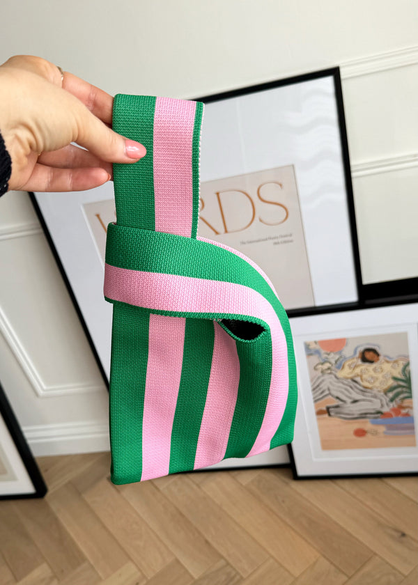 Knitted bag - green and pink stripe-The Style Attic
