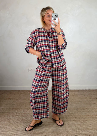 Knox checked barrel leg trouser - Navy-The Style Attic