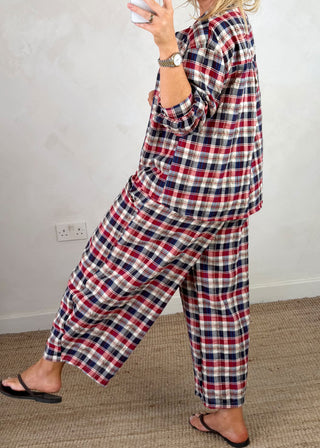 Knox checked barrel leg trouser - Navy-The Style Attic