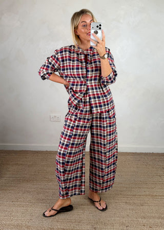Knox checked barrel leg trouser - Navy-The Style Attic
