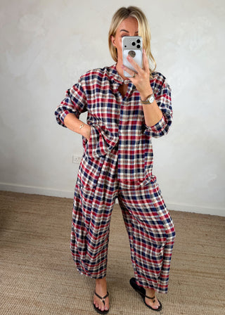 Knox checked barrel leg trouser - Navy-The Style Attic
