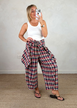 Knox checked barrel leg trouser - Navy-The Style Attic