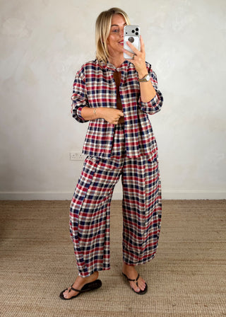 Knox checked barrel leg trouser - Navy-The Style Attic