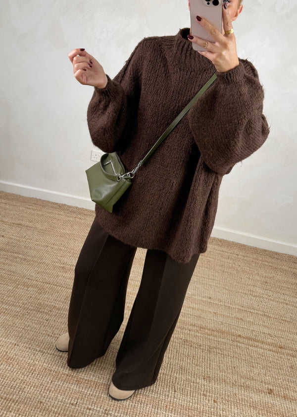 Kurt high neck grunge knit - chocolate-The Style Attic