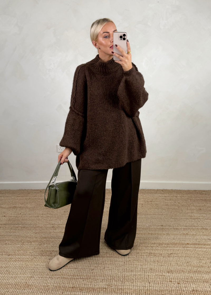 Kurt high neck grunge knit - chocolate-The Style Attic