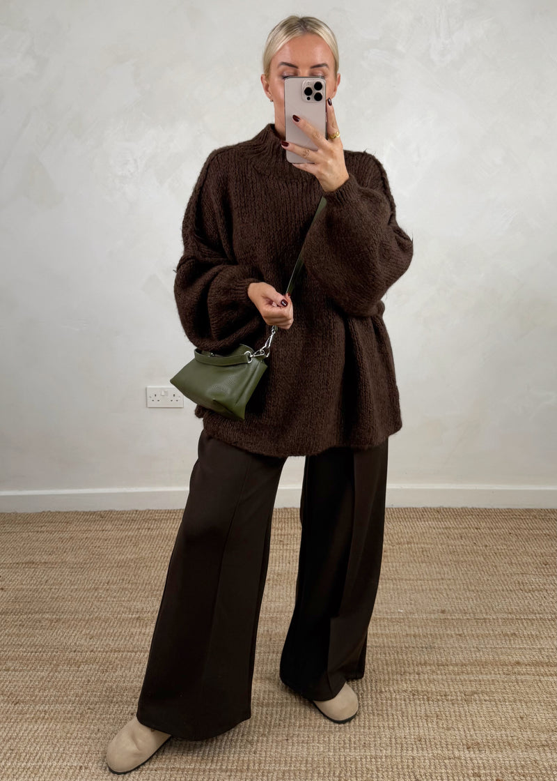 Kurt high neck grunge knit - chocolate-The Style Attic