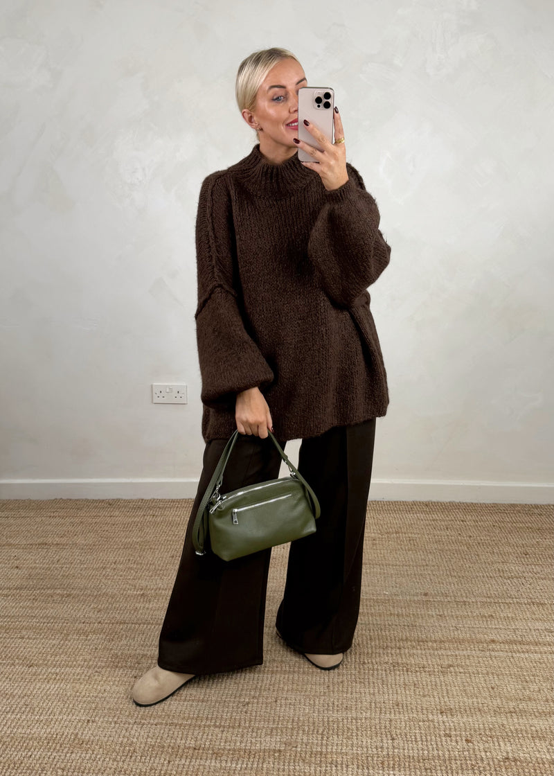Kurt high neck grunge knit - chocolate-The Style Attic