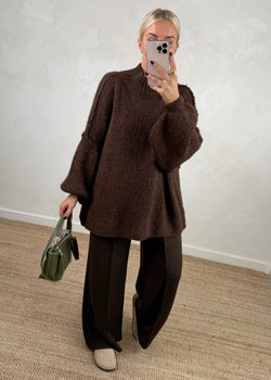 Kurt high neck grunge knit - chocolate-The Style Attic