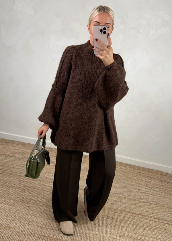 Kurt high neck grunge knit - chocolate-The Style Attic