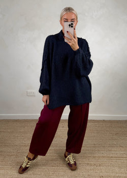 Kurt high neck grunge knit - navy-The Style Attic