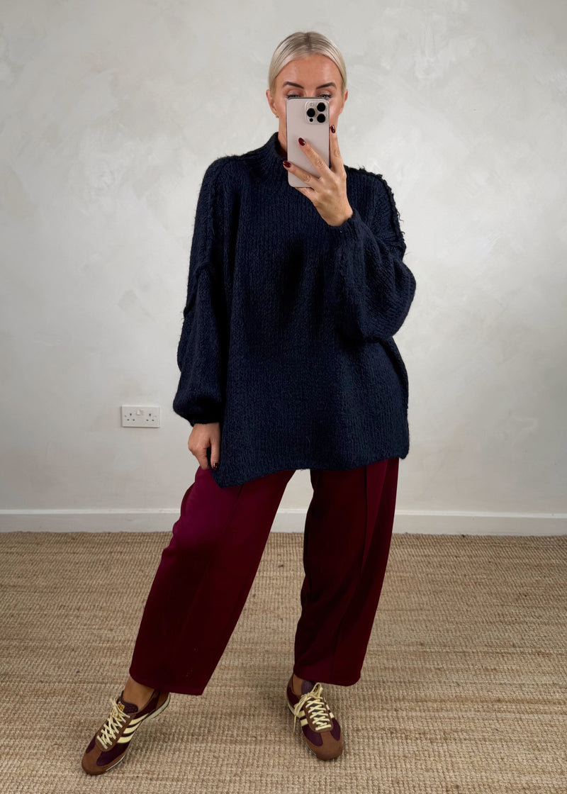 Kurt high neck grunge knit - navy-The Style Attic