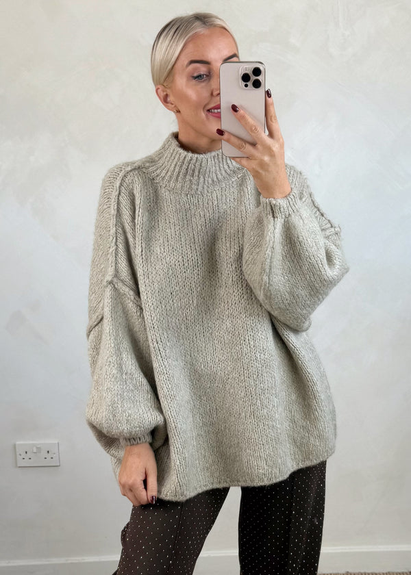 Kurt high neck grunge knit - oatmeal-The Style Attic