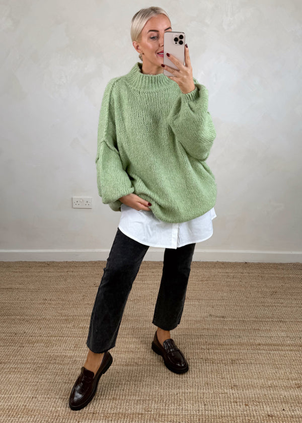 Kurt high neck grunge knit - sage-The Style Attic