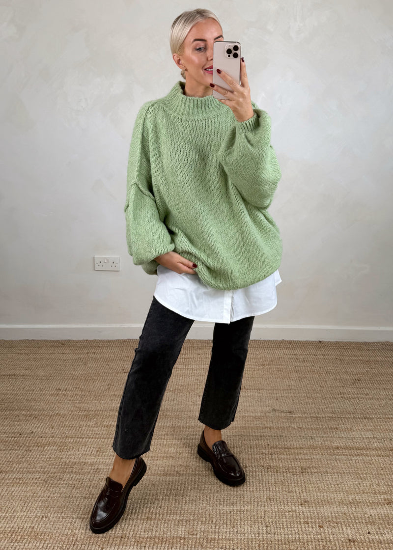 Kurt high neck grunge knit - sage-The Style Attic