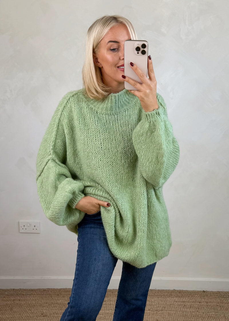 Kurt high neck grunge knit - sage-The Style Attic