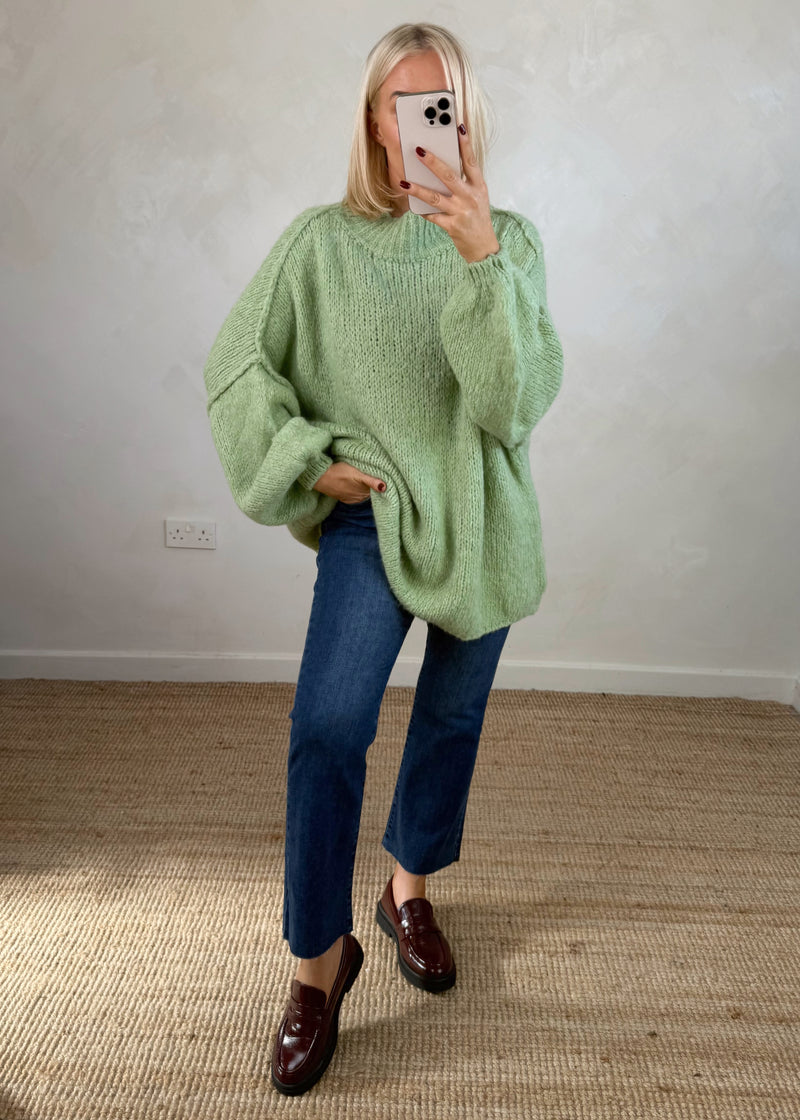 Kurt high neck grunge knit - sage-The Style Attic