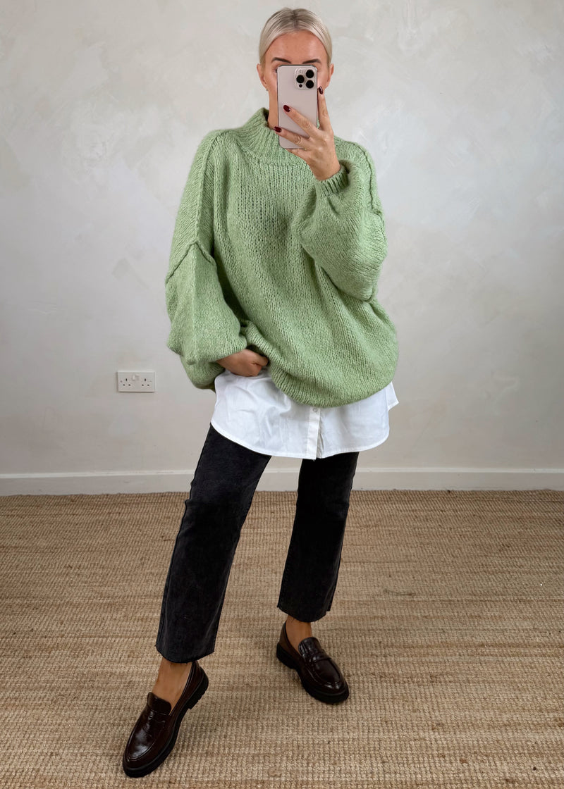 Kurt high neck grunge knit - sage-The Style Attic
