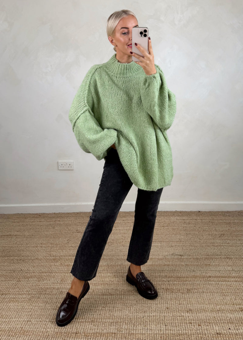 Kurt high neck grunge knit - sage-The Style Attic