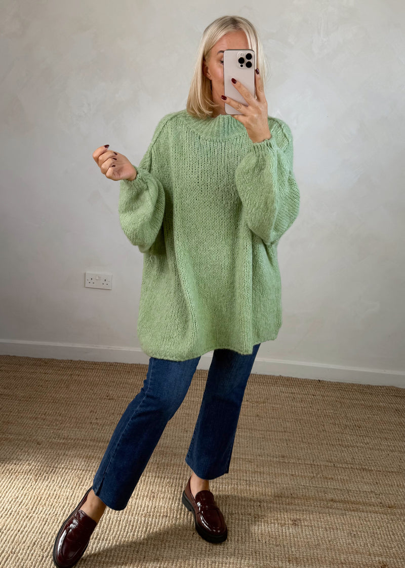 Kurt high neck grunge knit - sage-The Style Attic